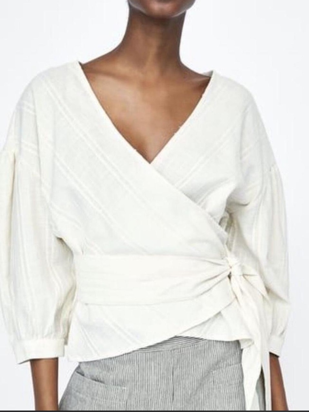 ZARA Women's Cream Wrap top with Tie